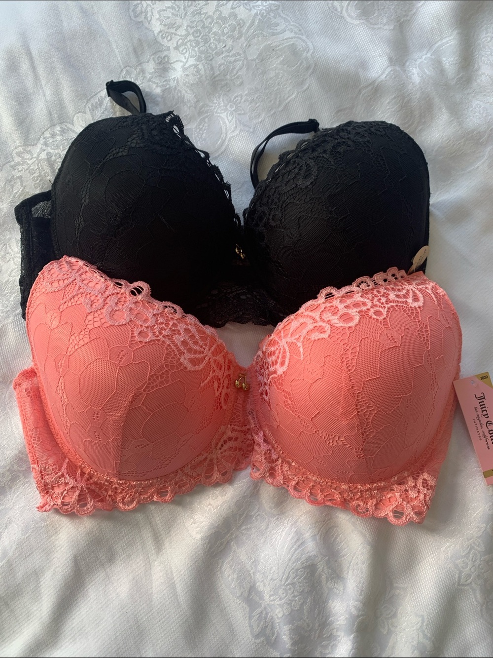Juicy Couture Lace Push-Up Bra Duo - Black & Coral